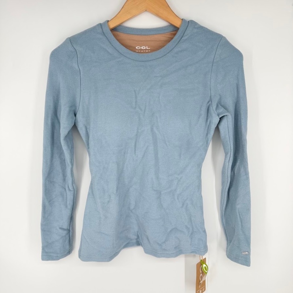 NEW OGL MaxWarm Crewneck Long Sleeve Brami Top Size S Blue Cozy Soft Casual
